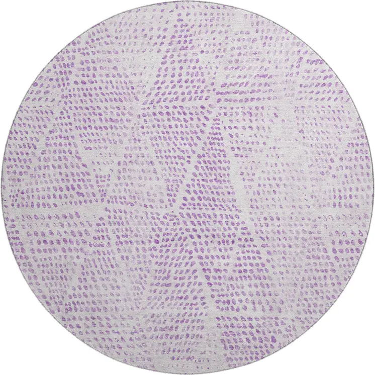 8' Purple And Ivory Diamond Washable Round Rug With UV Protection