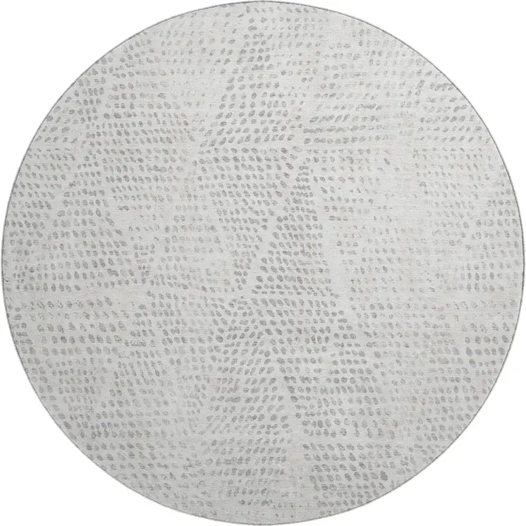 8' Silver And Ivory Diamond Washable Round Rug With UV Protection