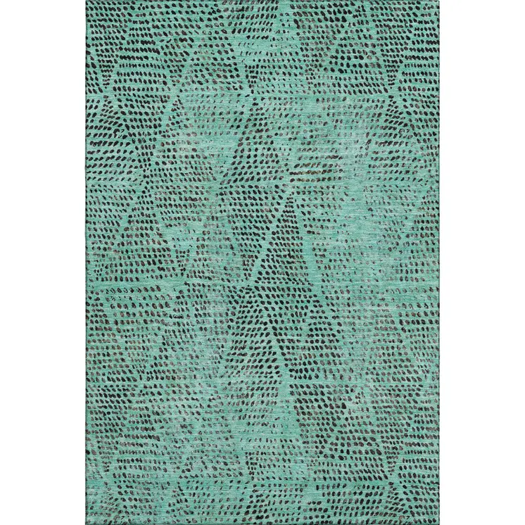 8' X 10' Teal And Charcoal Diamond Washable Area Rug With UV Protection