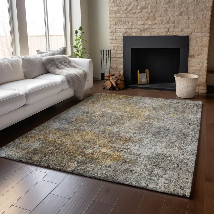 10' X 14' Gray And Copper Abstract Washable Area Rug With UV Protection