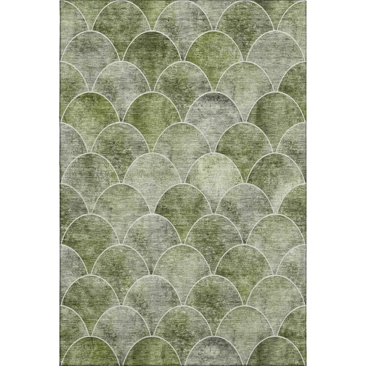 9' X 12' Green Gray And Ivory Abstract Geometric Washable Area Rug With UV Protection