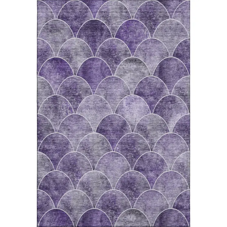 3' X 5' Purple And Ivory Abstract Geometric Washable Area Rug With UV Protection
