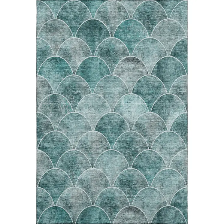 10' X 14' Teal And Ivory Abstract Geometric Washable Area Rug With UV Protection