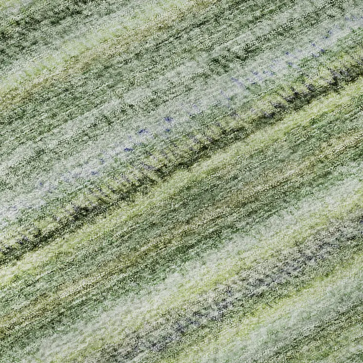 8' X 10' Green And Blue Striped Washable Area Rug With UV Protection