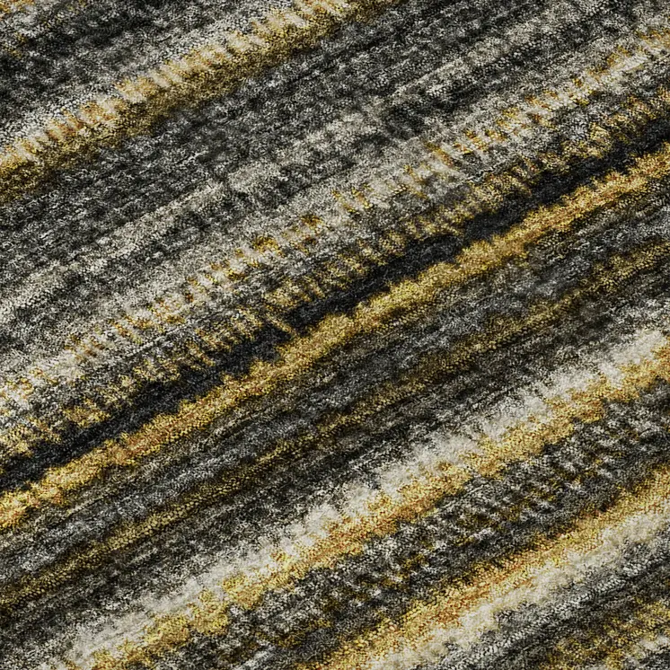 9' X 12' Gold Ivory And Gray Striped Washable Area Rug With UV Protection