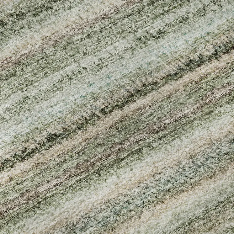 9' X 12' Sage And Ivory Striped Washable Area Rug With UV Protection