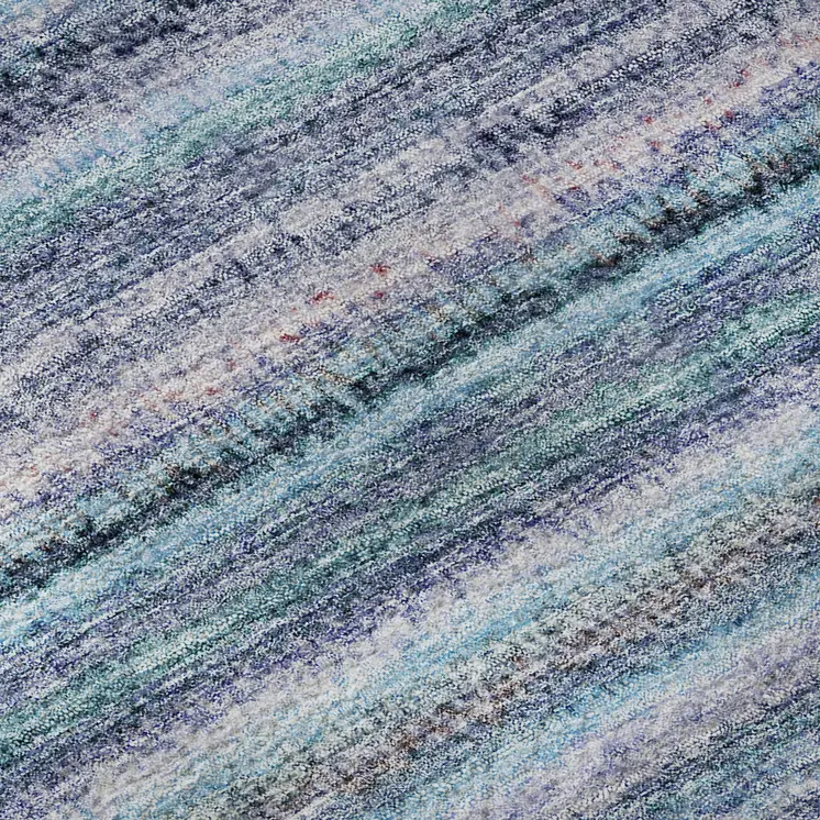 9' X 12' Sky Blue And Gray Striped Washable Area Rug With UV Protection