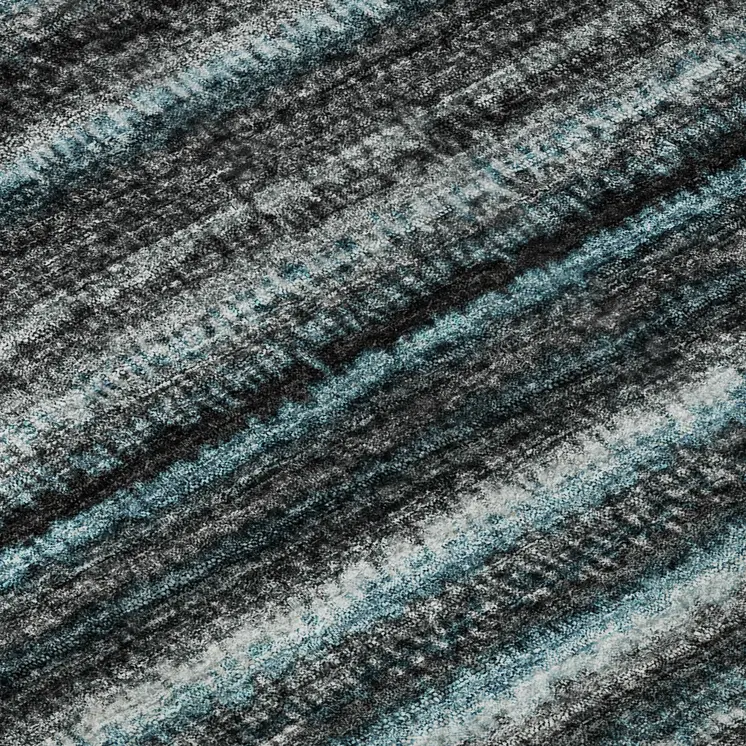 5' X 8' Teal And Gray Striped Washable Area Rug With UV Protection