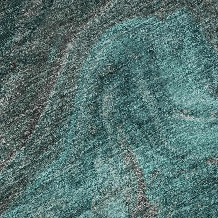 5' X 8' Teal Gray And Ivory Abstract Washable Area Rug With UV Protection