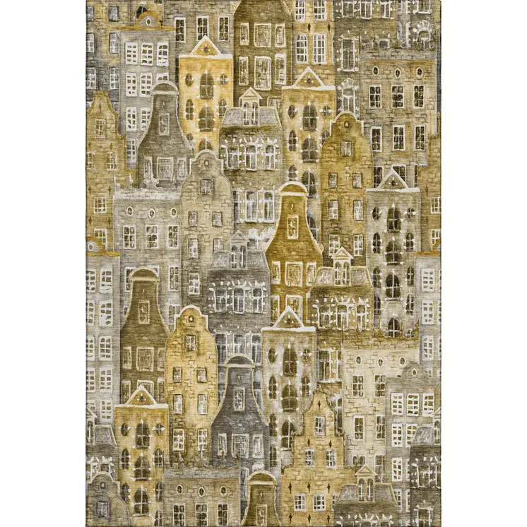 5' X 8' Brown Gray And Ivory Abstract Geometric Washable Area Rug With UV Protection