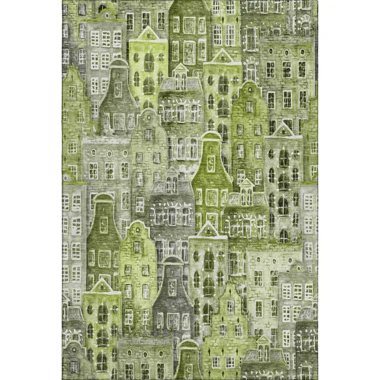 8' X 10' Green Gray And Ivory Abstract Geometric Washable Area Rug With UV Protection