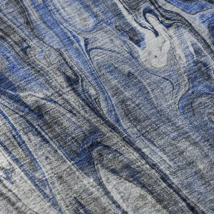 9' X 12' Blue Gray And Ivory Abstract Washable Area Rug With UV Protection