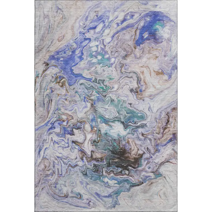 8' X 10' Beige Blue And Ivory Abstract Washable Area Rug With UV Protection