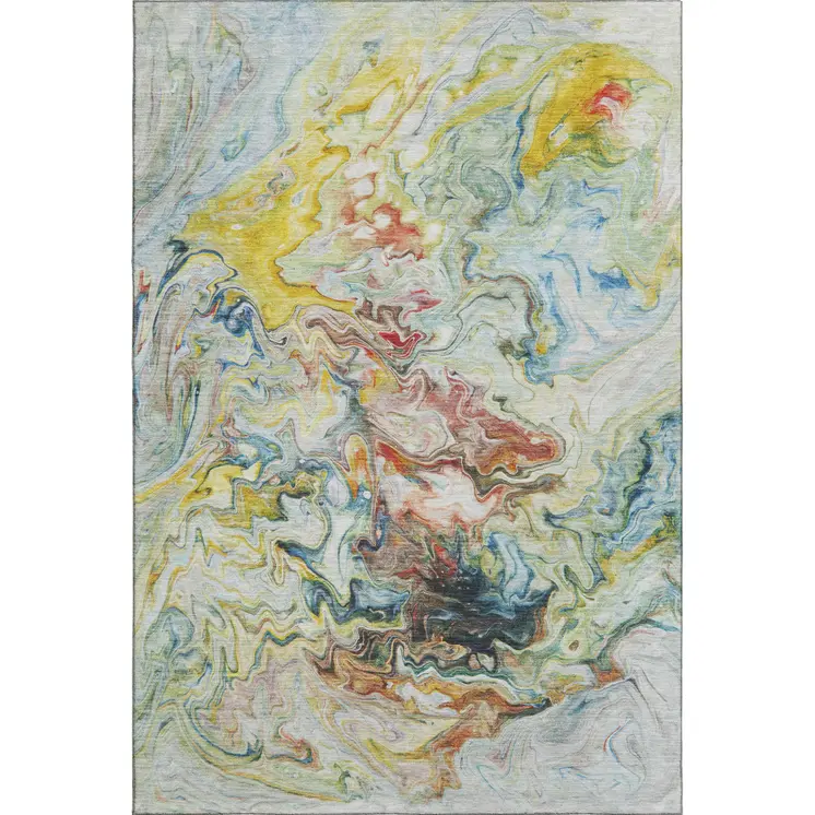10' X 14' Ivory Yellow And Blue Abstract Washable Area Rug With UV Protection