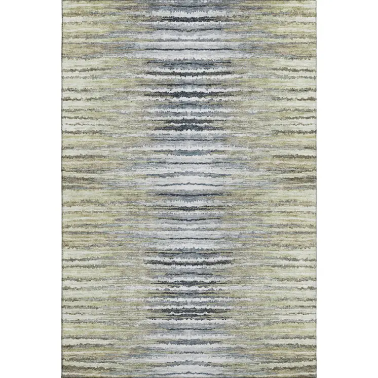 3' X 5' Beige Blue And Ivory Striped Washable Area Rug With UV Protection