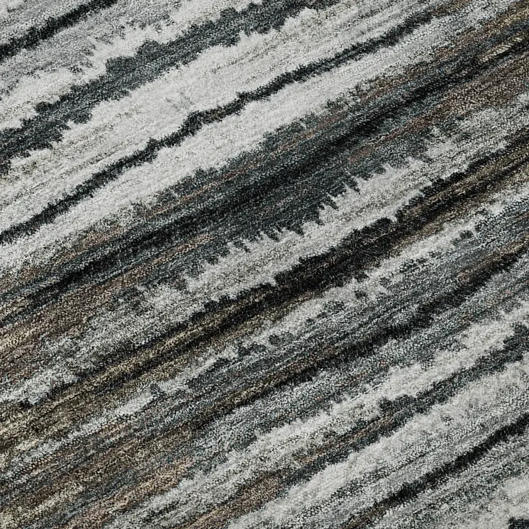 5' X 8' Brown Gray And Ivory Striped Washable Area Rug With UV Protection
