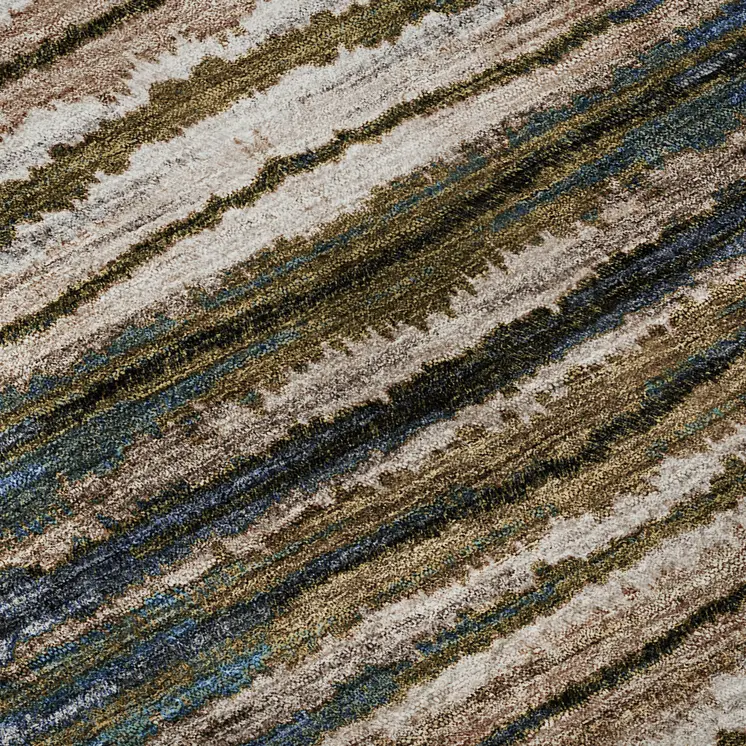 5' X 8' Blue Brown And Gray Striped Washable Area Rug With UV Protection