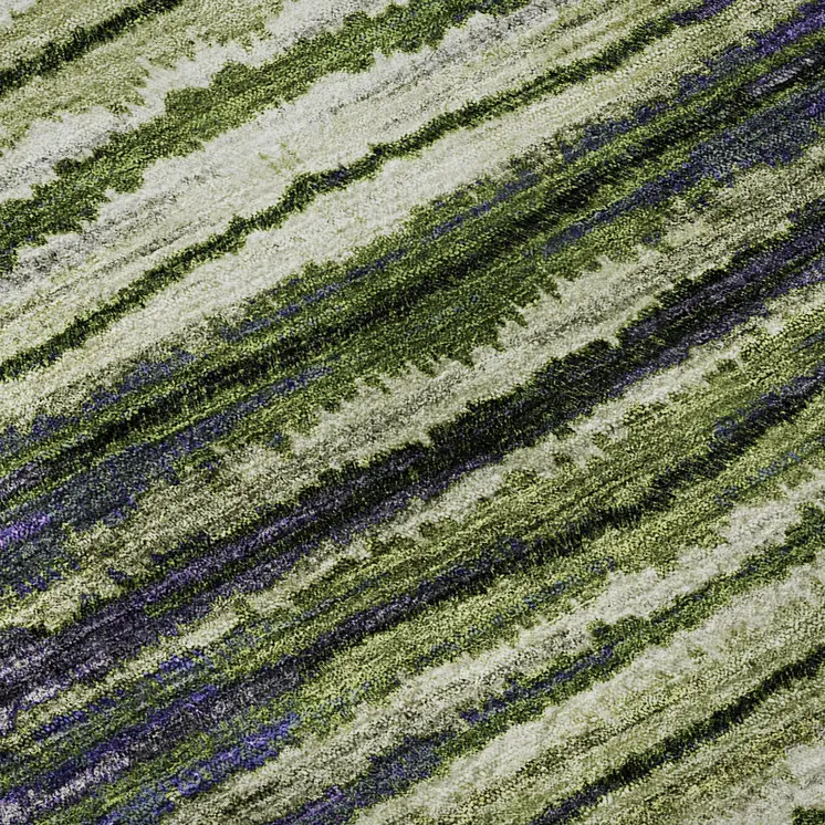 8' X 10' Purple Green And Ivory Striped Washable Area Rug With UV Protection