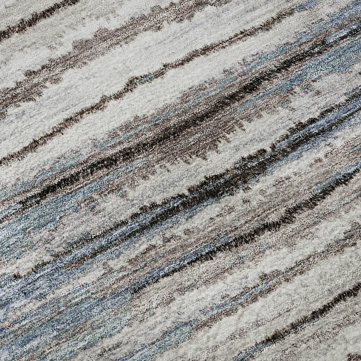 8' X 10' Sky Blue Coffee And Ivory Striped Washable Area Rug With UV Protection