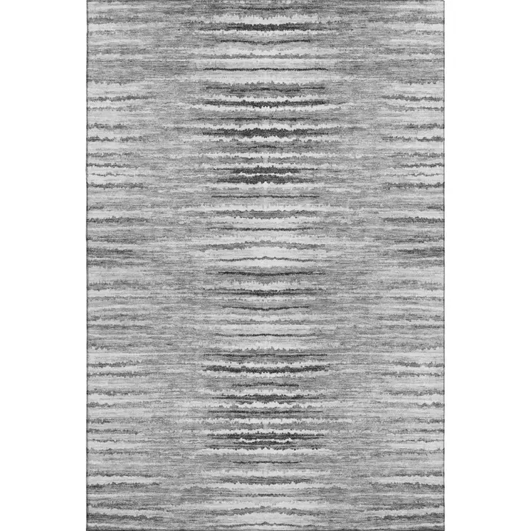 9' X 12' Silver And Gray Striped Washable Area Rug With UV Protection
