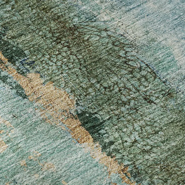 9' X 12' Blue Gold And Green Abstract Washable Area Rug With UV Protection