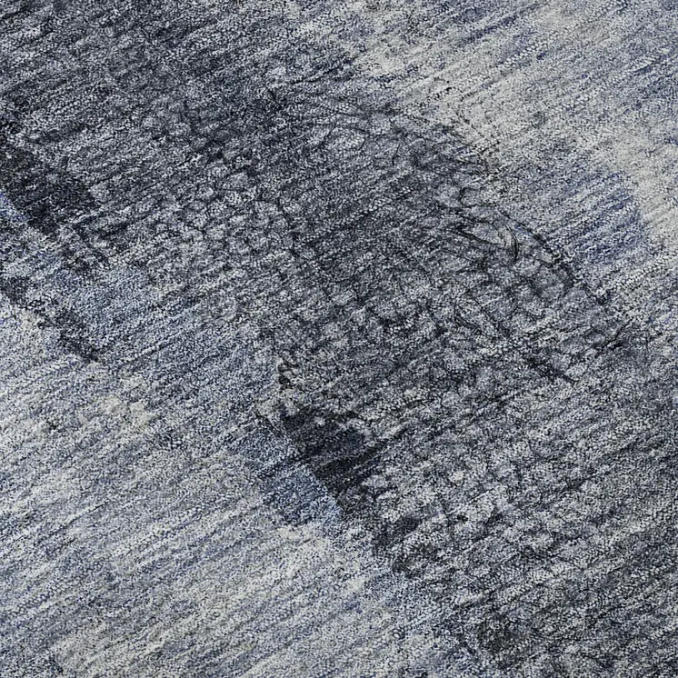 9' X 12' Denim Blue Gray And Ivory Abstract Washable Area Rug With UV Protection