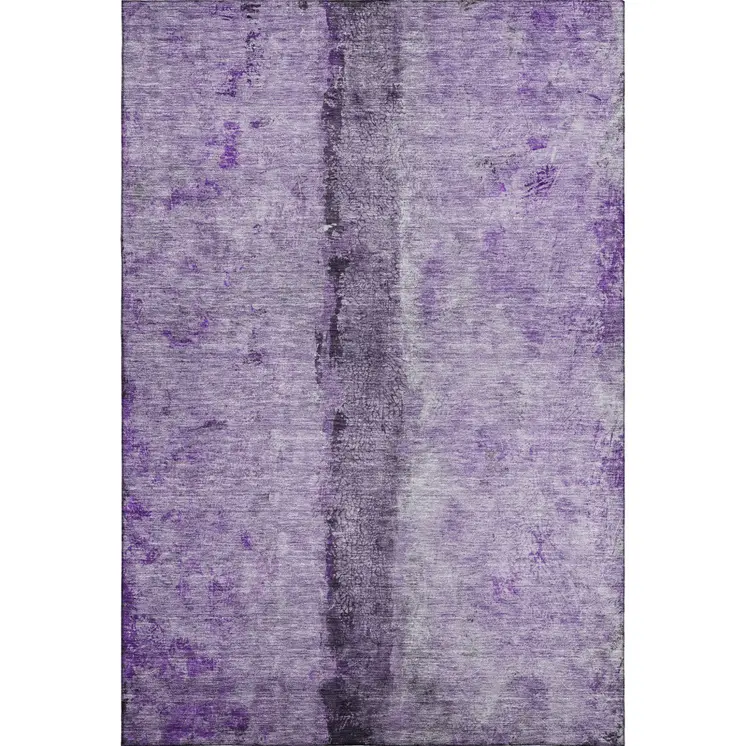 9' X 12' Purple Ivory And Gray Abstract Washable Area Rug With UV Protection
