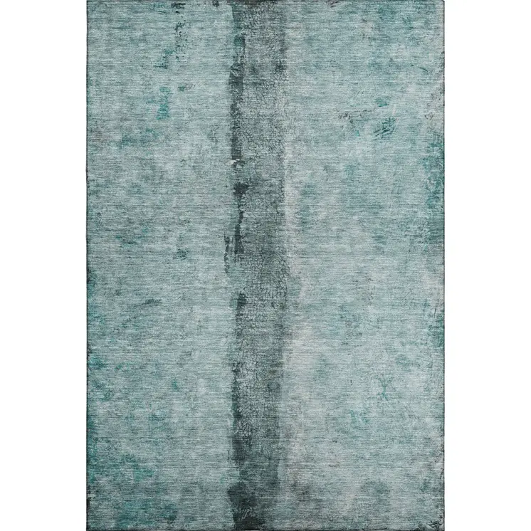 8' X 10' Teal Gray And Ivory Abstract Washable Area Rug With UV Protection