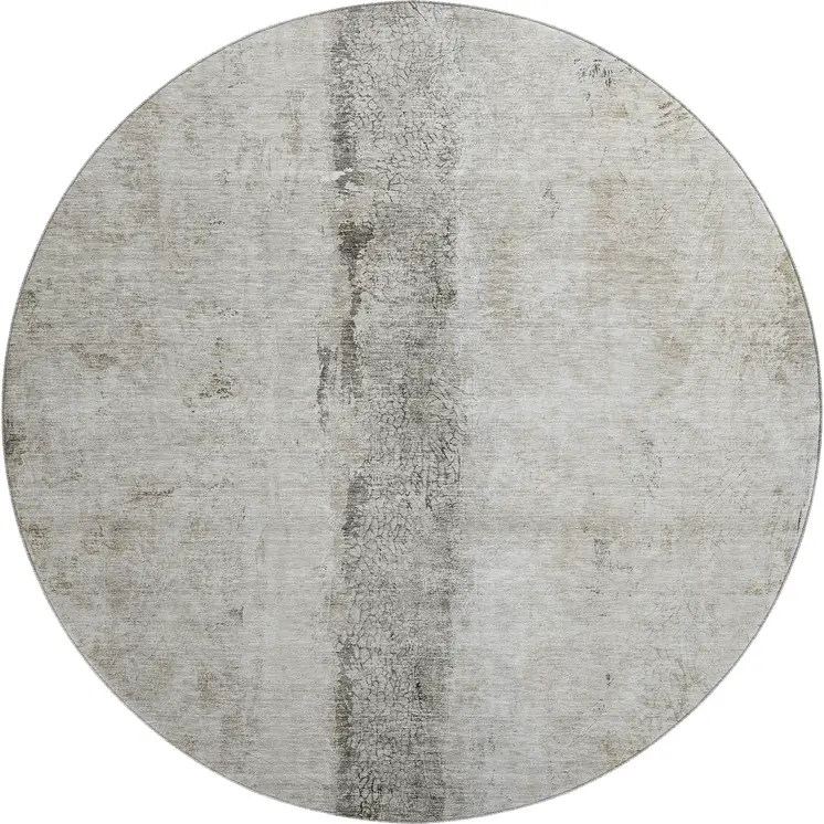 8' Taupe Gray And Ivory Abstract Washable Round Rug With UV Protection