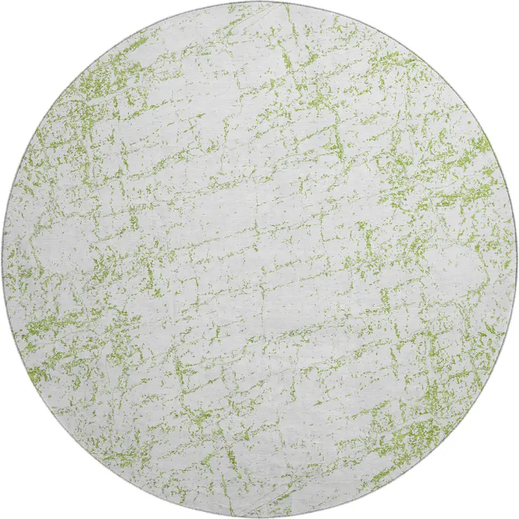 8' Green And Ivory Abstract Washable Round Rug With UV Protection