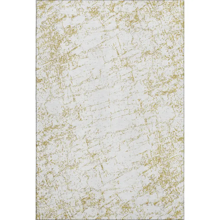 8' X 10' Gold And Ivory Abstract Washable Area Rug With UV Protection