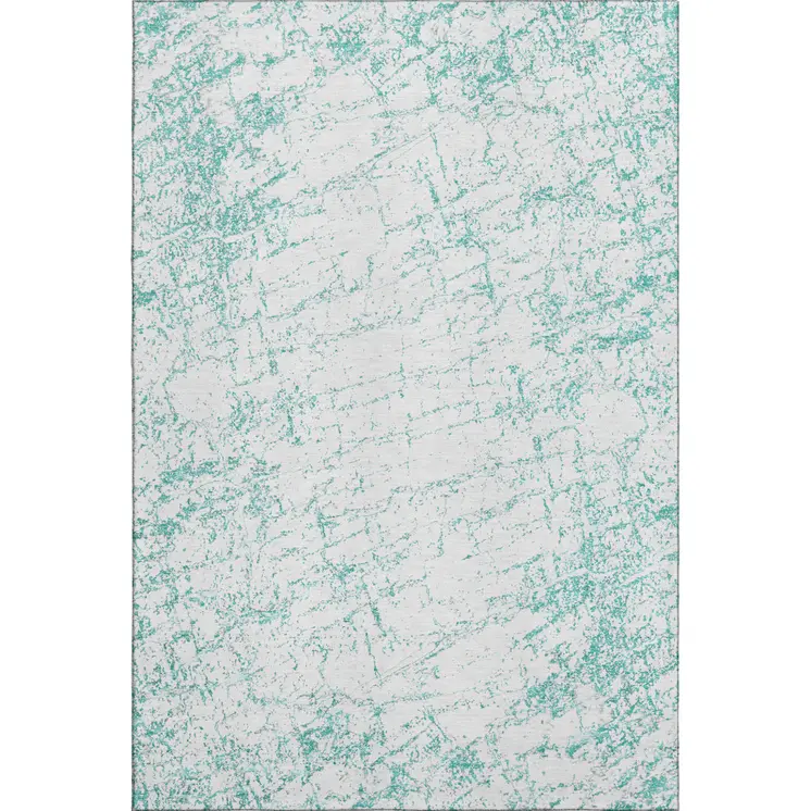 5' X 8' Teal And Ivory Abstract Washable Area Rug With UV Protection