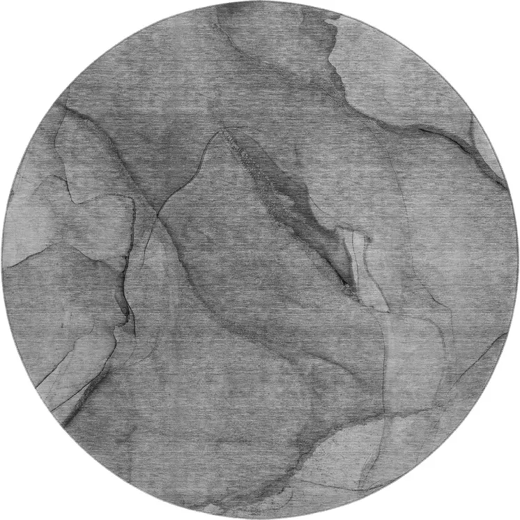 8' Gray And Ivory Abstract Washable Round Rug With UV Protection