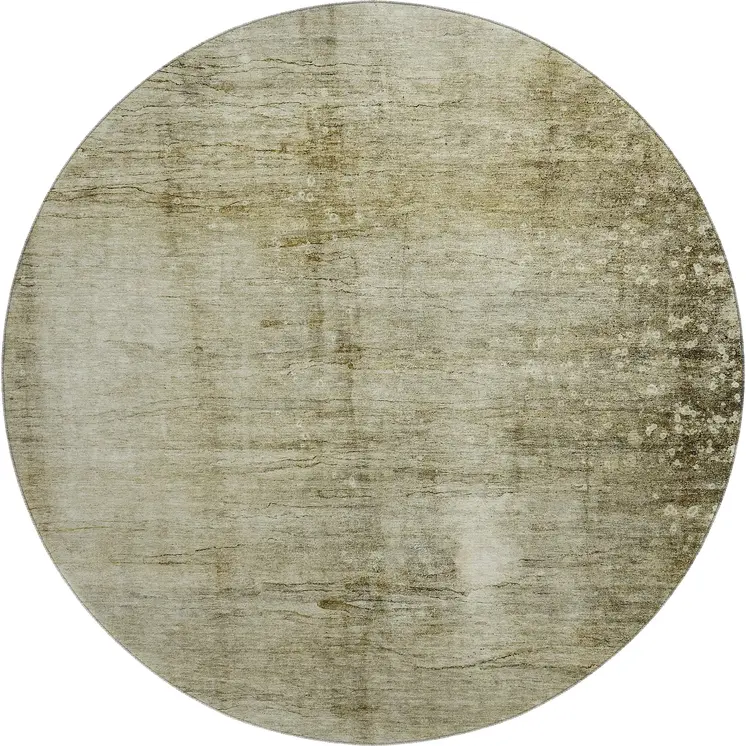 8' Taupe And Beige Abstract Washable Round Rug With UV Protection