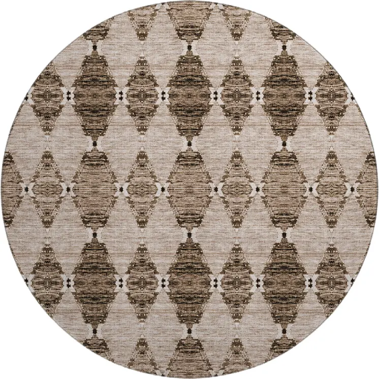 8' Coffee And Ivory Moroccan Washable Round Rug With UV Protection