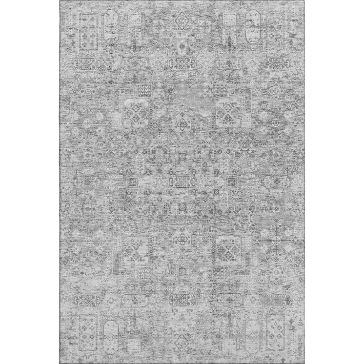 10' X 14' Gray And Silver Floral Washable Area Rug With UV Protection