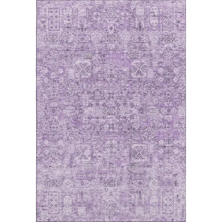 10' X 14' Lilac And Ivory Floral Washable Area Rug With UV Protection