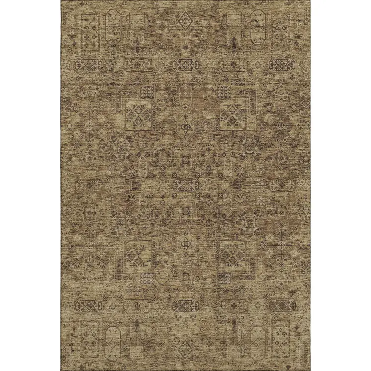 8' X 10' Coffee And Charcoal Floral Washable Area Rug With UV Protection