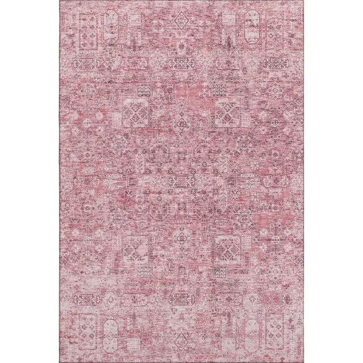 8' X 10' Pink And Ivory Floral Washable Area Rug With UV Protection
