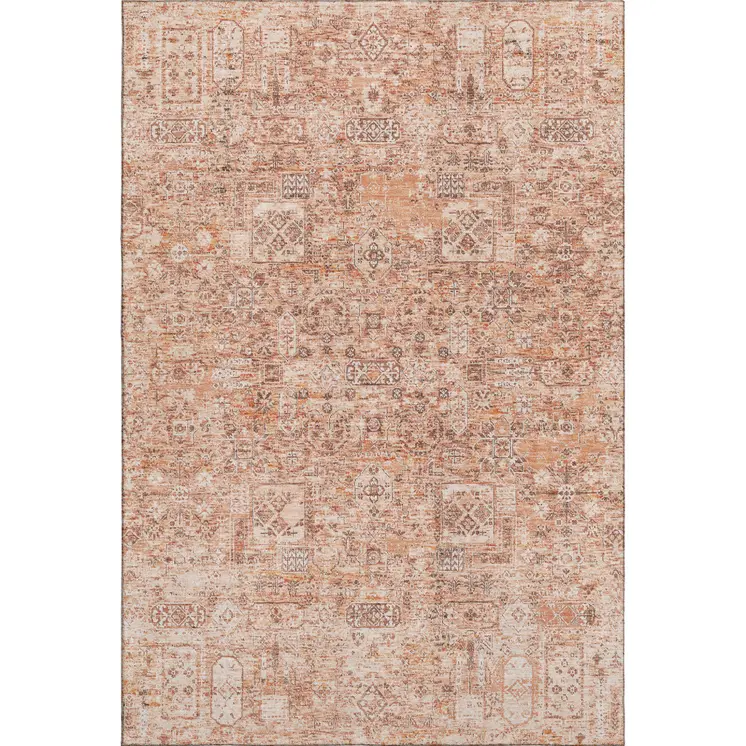 3' X 5' Salmon Gray And Ivory Floral Washable Area Rug With UV Protection