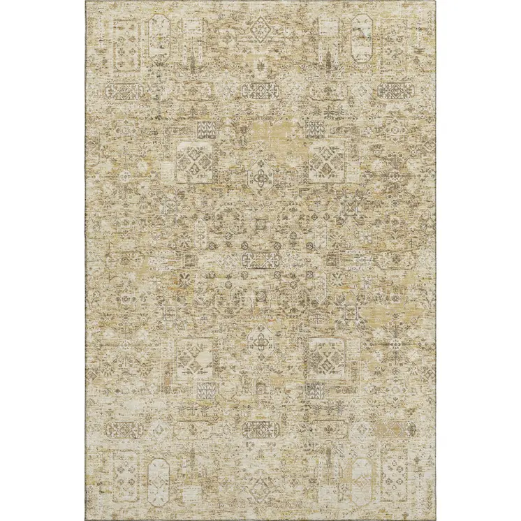 8' X 10' Wheat Gray And Ivory Floral Washable Area Rug With UV Protection