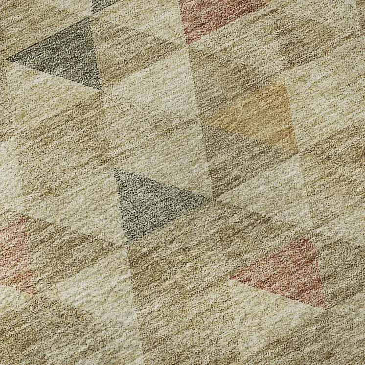 10' X 14' Beige Red And Salmon Geometric Washable Area Rug With UV Protection