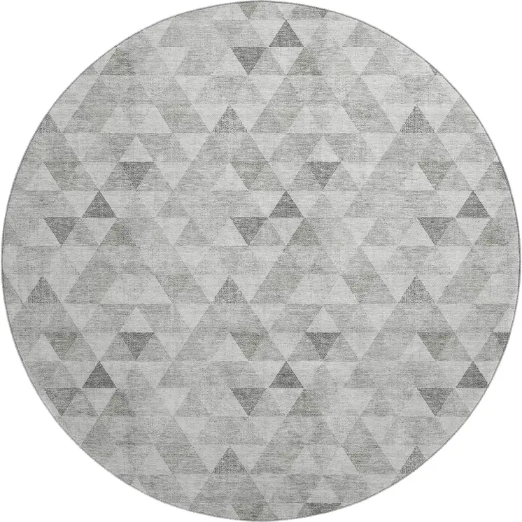 8' Silver And Ivory Geometric Washable Round Rug With UV Protection