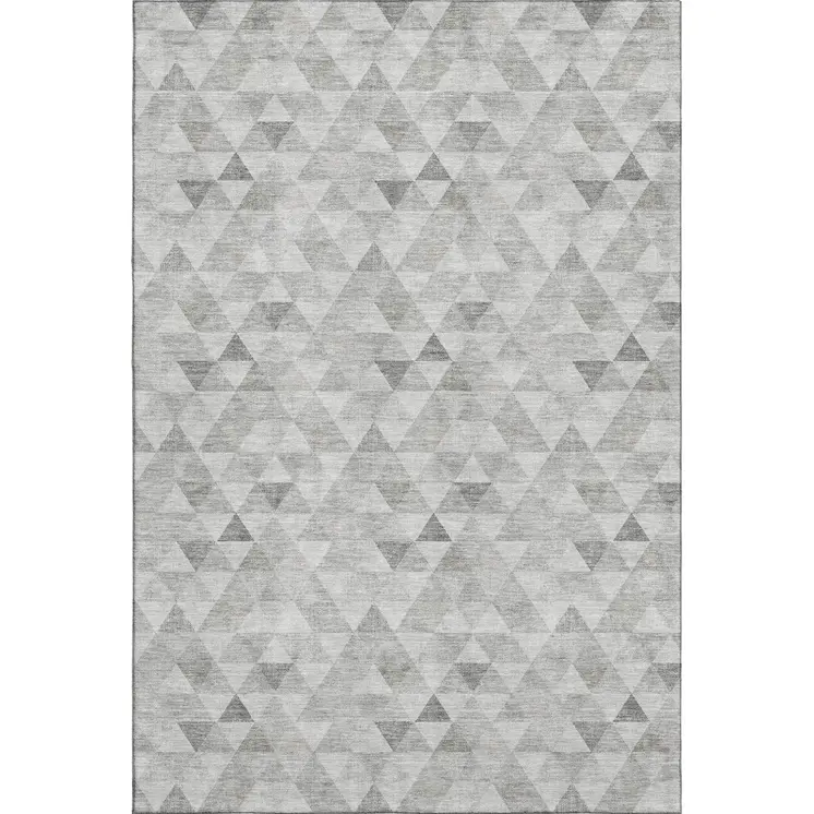 9' X 12' Silver And Ivory Geometric Washable Area Rug With UV Protection