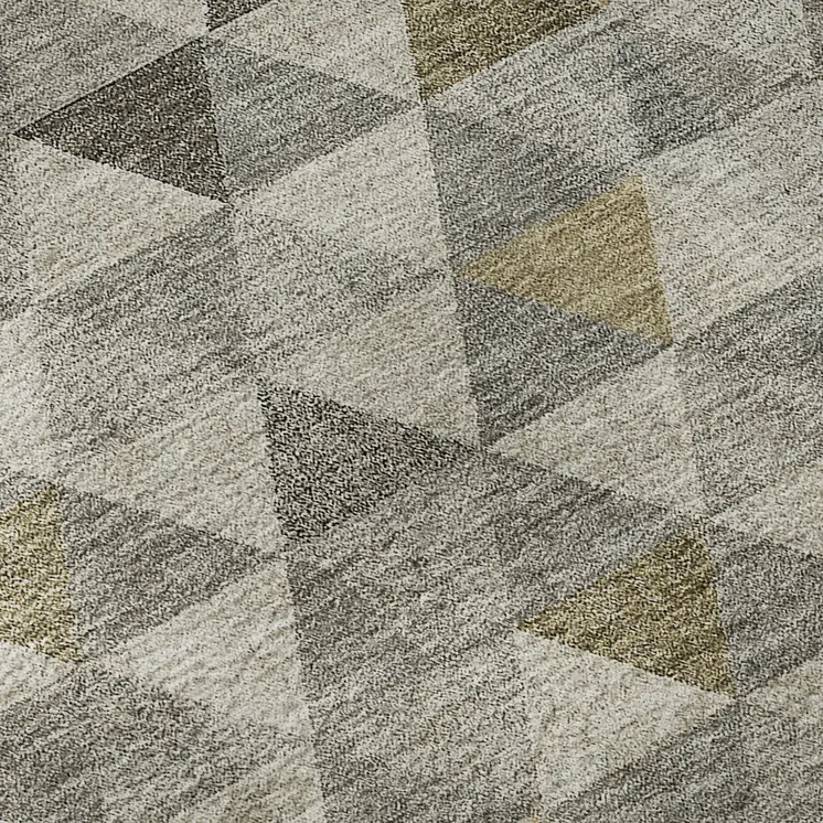 10' X 14' Taupe Gold And Ivory Geometric Washable Area Rug With UV Protection