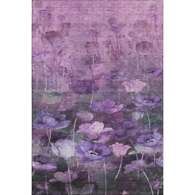 3' X 5' Purple Gray And Ivory Floral Washable Area Rug With UV Protection