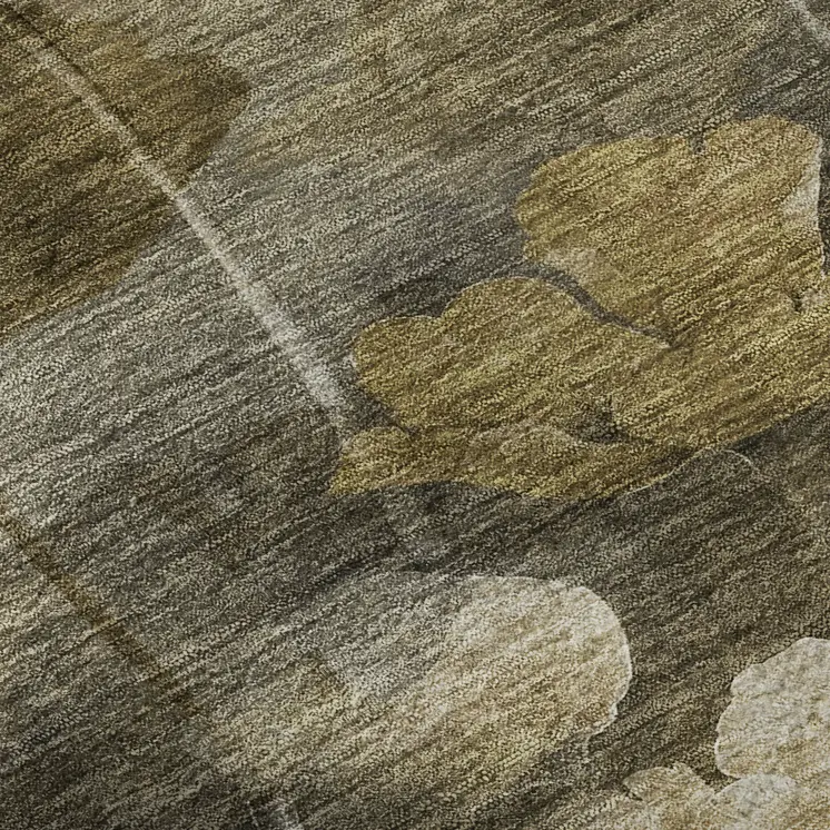3' X 5' Taupe Gold And Ivory Floral Washable Area Rug With UV Protection
