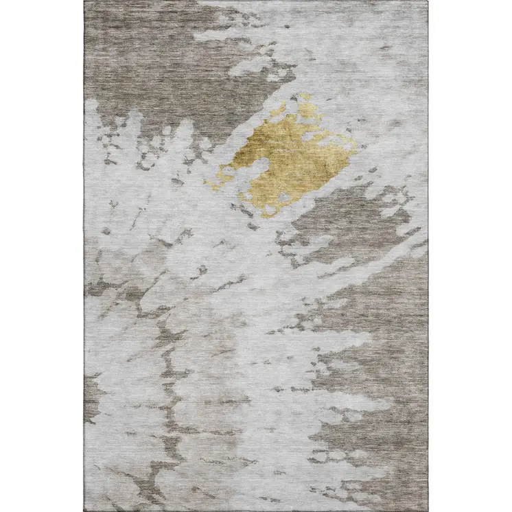 5' X 8' Taupe Gold And Ivory Abstract Washable Area Rug With UV Protection