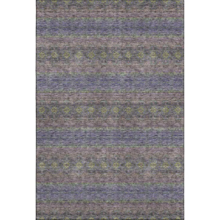 9' X 12' Purple Gold And Blue Floral Medallion Washable Area Rug With UV Protection