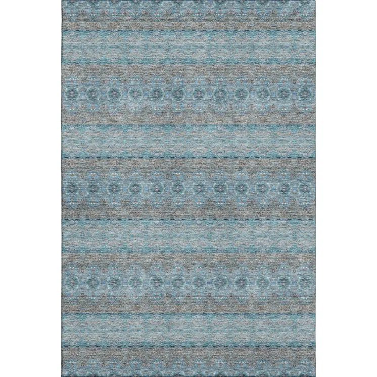 10' X 14' Teal Gray And Ivory Floral Medallion Washable Area Rug With UV Protection
